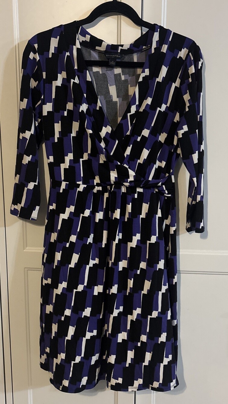 Banana Republic Fit & Flare Dress Womens Medium Multicolor Geometric
